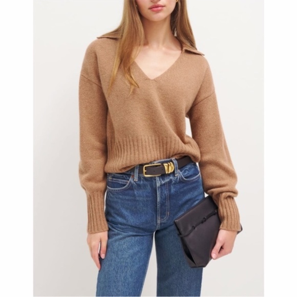 NEW Anthropologie Reformation Beckie Cashmere Collared Sweater Panko Medium - Picture 9 of 16